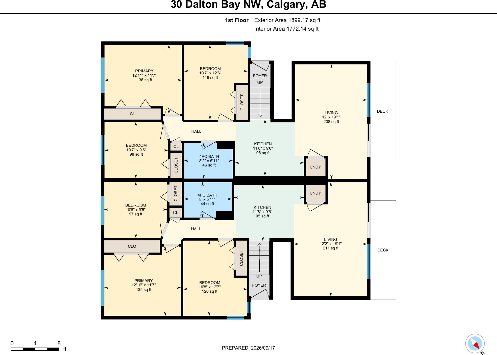 Main floor plan, both upper suites